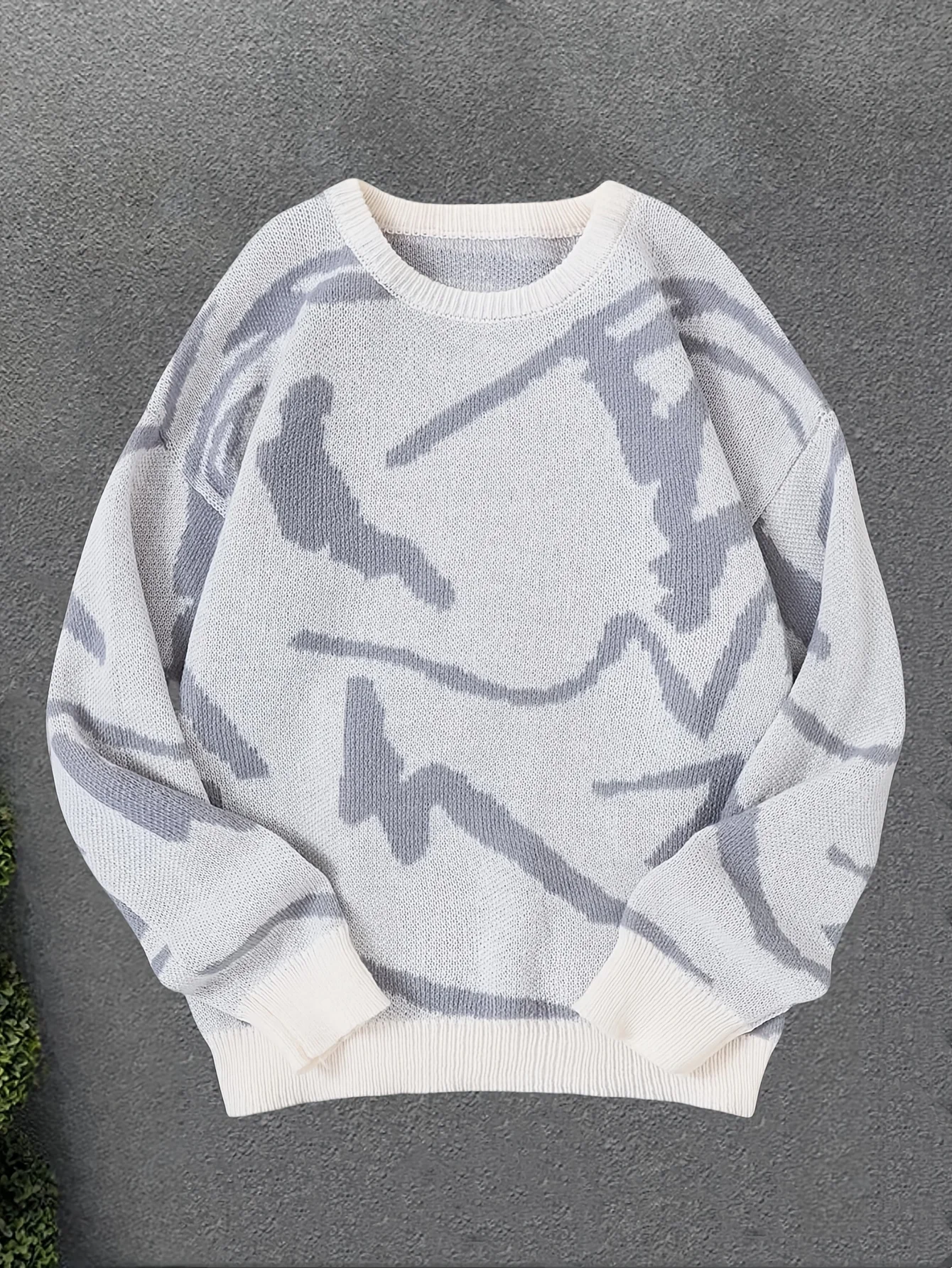 LVLAEA Graffiti Pattern Jacquard Men Fall Winter Loungewear Shirt Long Sleeve Round Neck Trendy Anti-pilling Pullover for Men