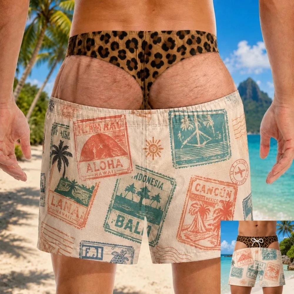 2026 New Funny Men Swim Trunks Personalized Hairy Butt Print Beach Vacation Shorts Summer Bathing Suit Bachelor Party Short Men