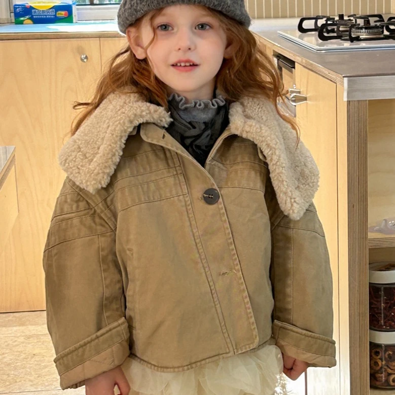 

Girls Coat 2025 Autumn and Winter New Children's Clothing Girls Baby Plump Square Collar Thick Cotton Jacket Casual Simple
