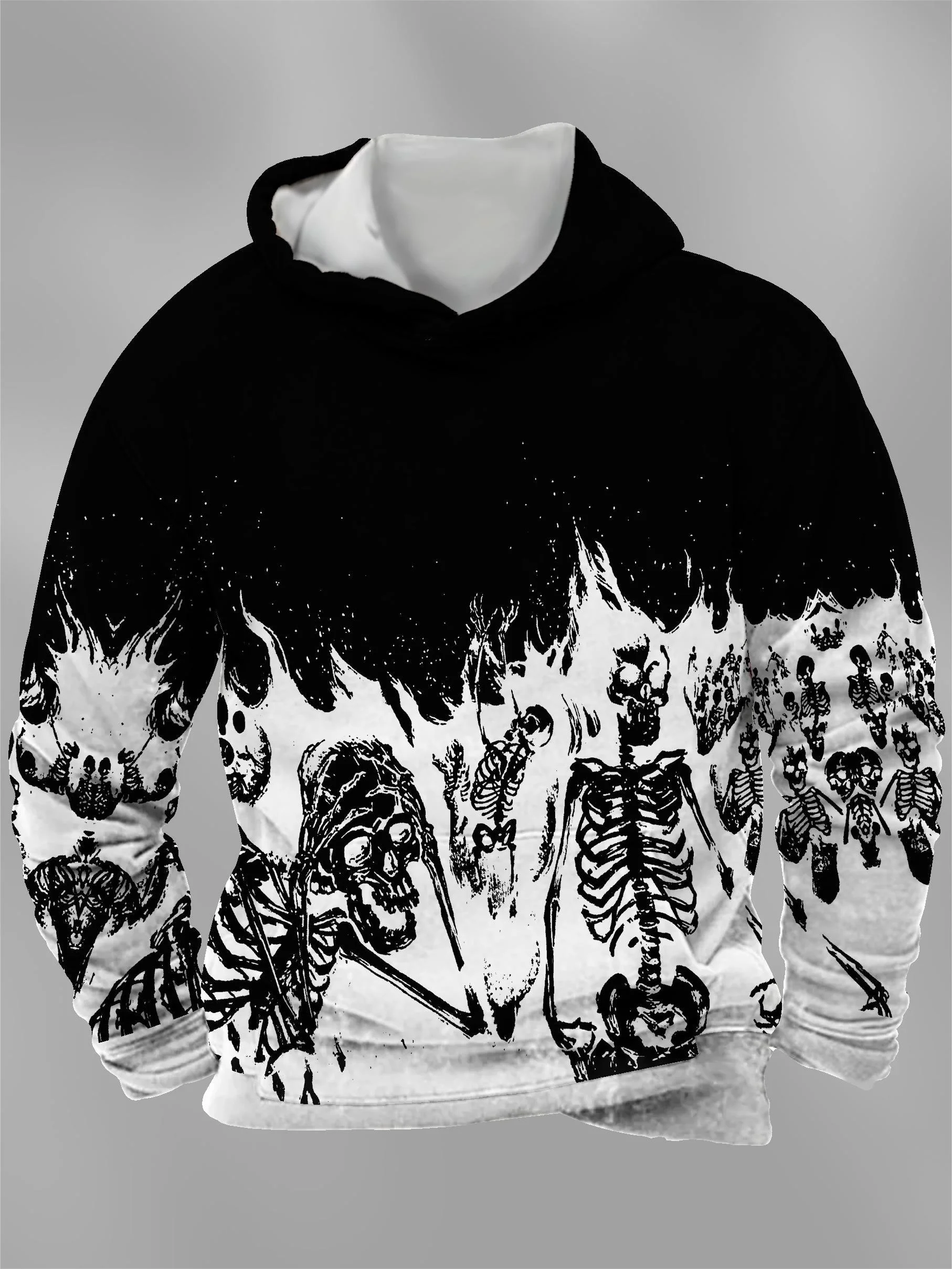 

Autumn Winter Fashion Hoodie For Men 3D Print Flame Skeleton Pattern Long Sleeve Clothes Halloween Theme Festival Party Pullover