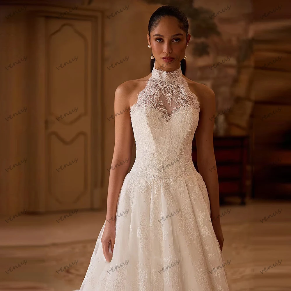 فساتين زفاف براقة زي العرائس خمر بلا أكمام عارية الذراعين الرسن الرقبة الجلباب الساحرة Vestidos De Novia مخصصة 2026