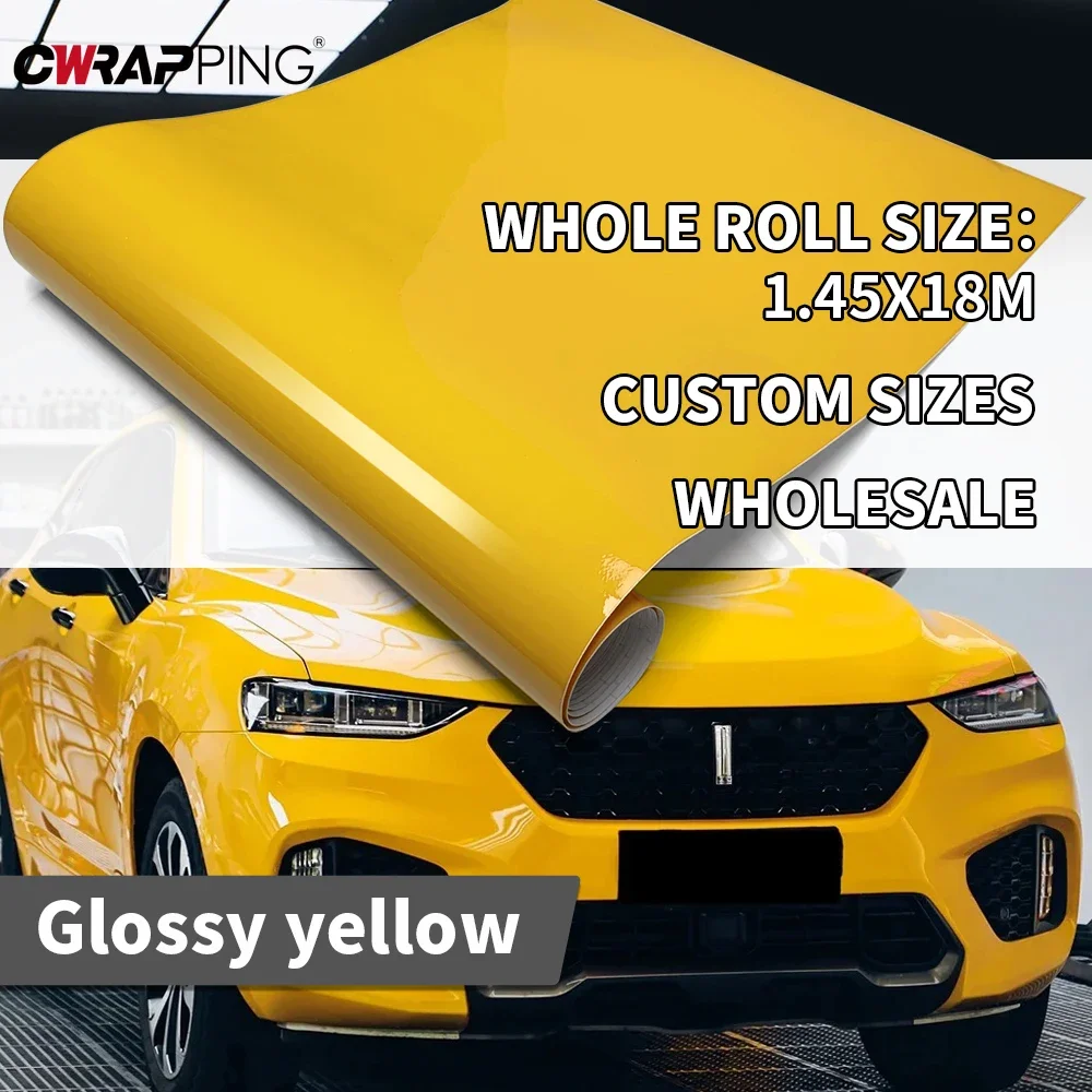 

145cmx200cm Roof Cover Customization Sticker Glossy Yellow Self-Adhesive Waterproof Vinyl Wrap Film for Car Tuning Accessories