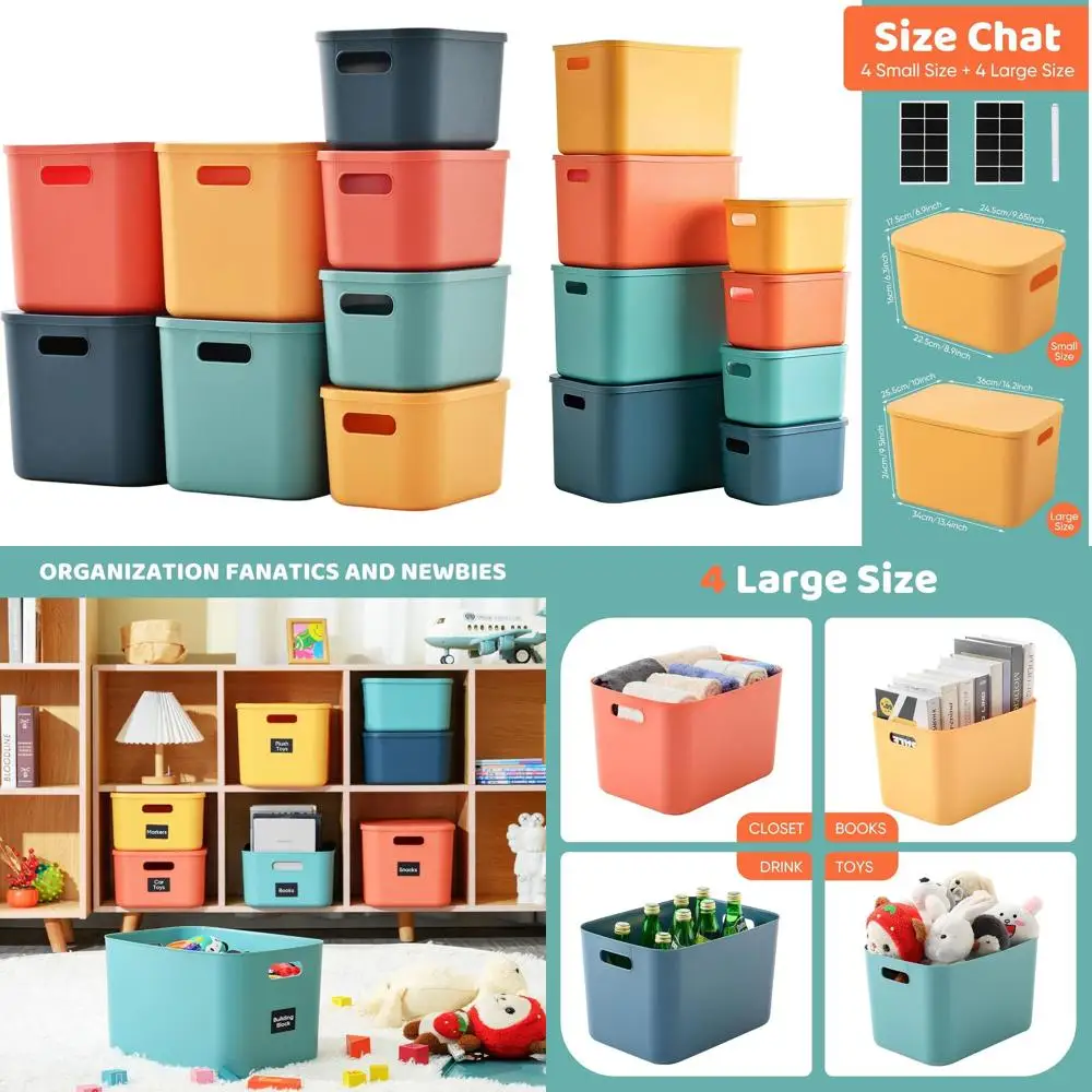 

Stackable Storage Bins with Lids: 4 Large and 4 Small for Home, Office, and Classroom Organization