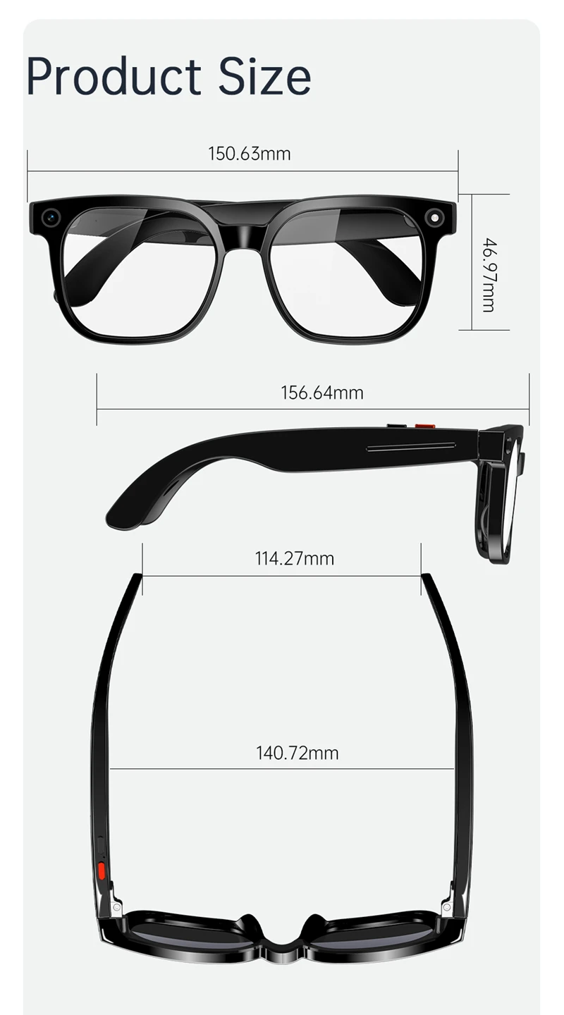 AI Smart Audio-Brille mit 4K HD-Kamera, WLAN-Videoaufzeichnung, Bluetooth-Anruffunktion, mehrsprachiger Übersetzung und tragbarem Smart-Eyewear – Detail 17
