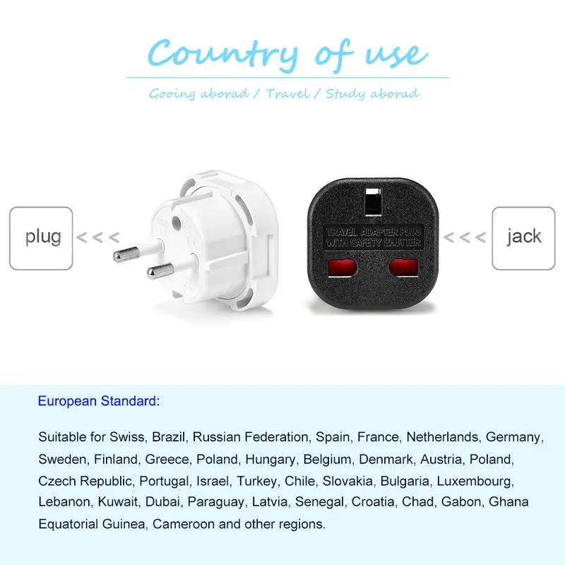 EU Plug Adapter Socket British UK To EU Euro Travel Adapter Electrical Plug Converter Outlet UK AC Power Cable Charger Socket