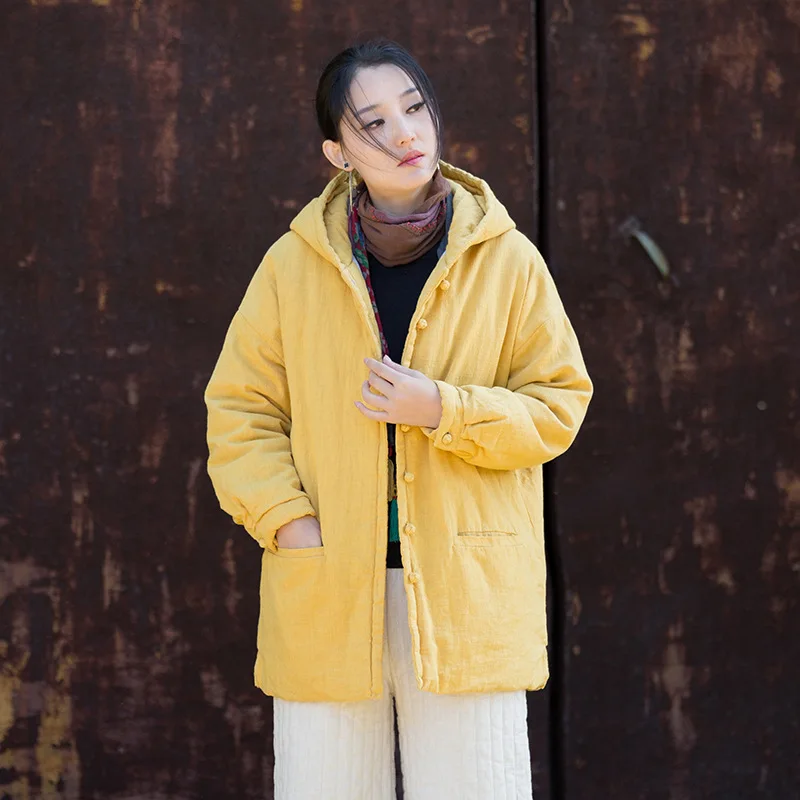 

2025 Winter Ramie-Linen Coat: Retro Tang Suit Style, Hooded & Cotton-Padded.