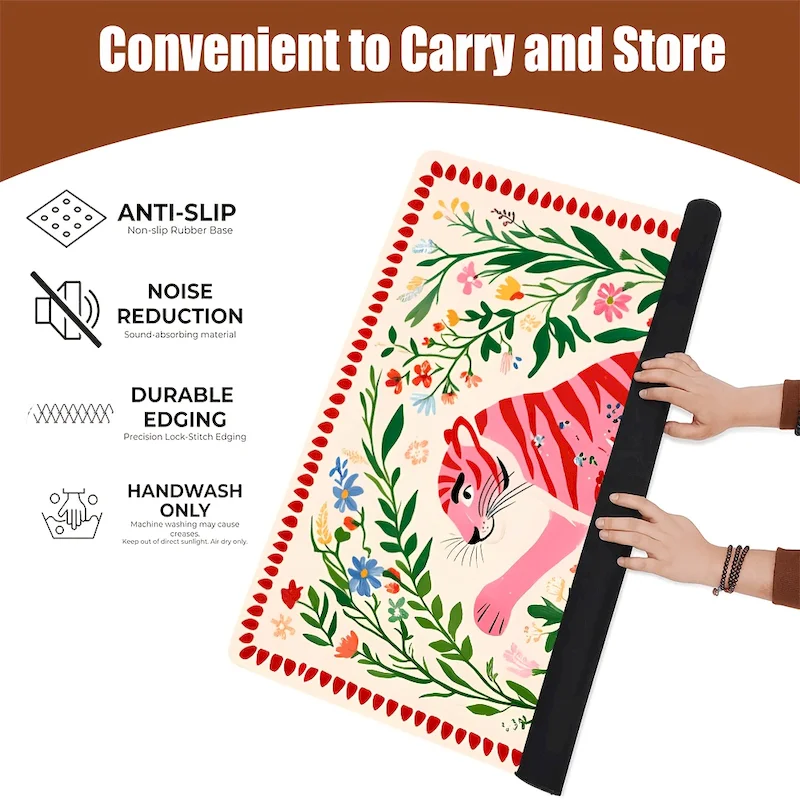 VIKAMA Retro Pink Tiger Flower Mahjong Table Mat Silent Decorative Table Mat Anti slip Water absorbing Table Mat Home Decoration