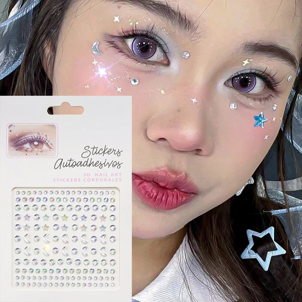 

3D Star Moon Crystal Rhinestone Face Stickers Self Adhesive Holographic Makeup Diamonds Tattoo Sticker Eye Body Face Gems Jewels