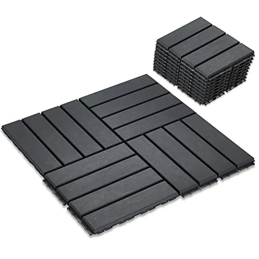 Interlocking Deck Tiles 36 Pack Outdoor Flooring Waterproof Pavers Patio Garden Yard All Weather Use Fluid Design Oil Resistant