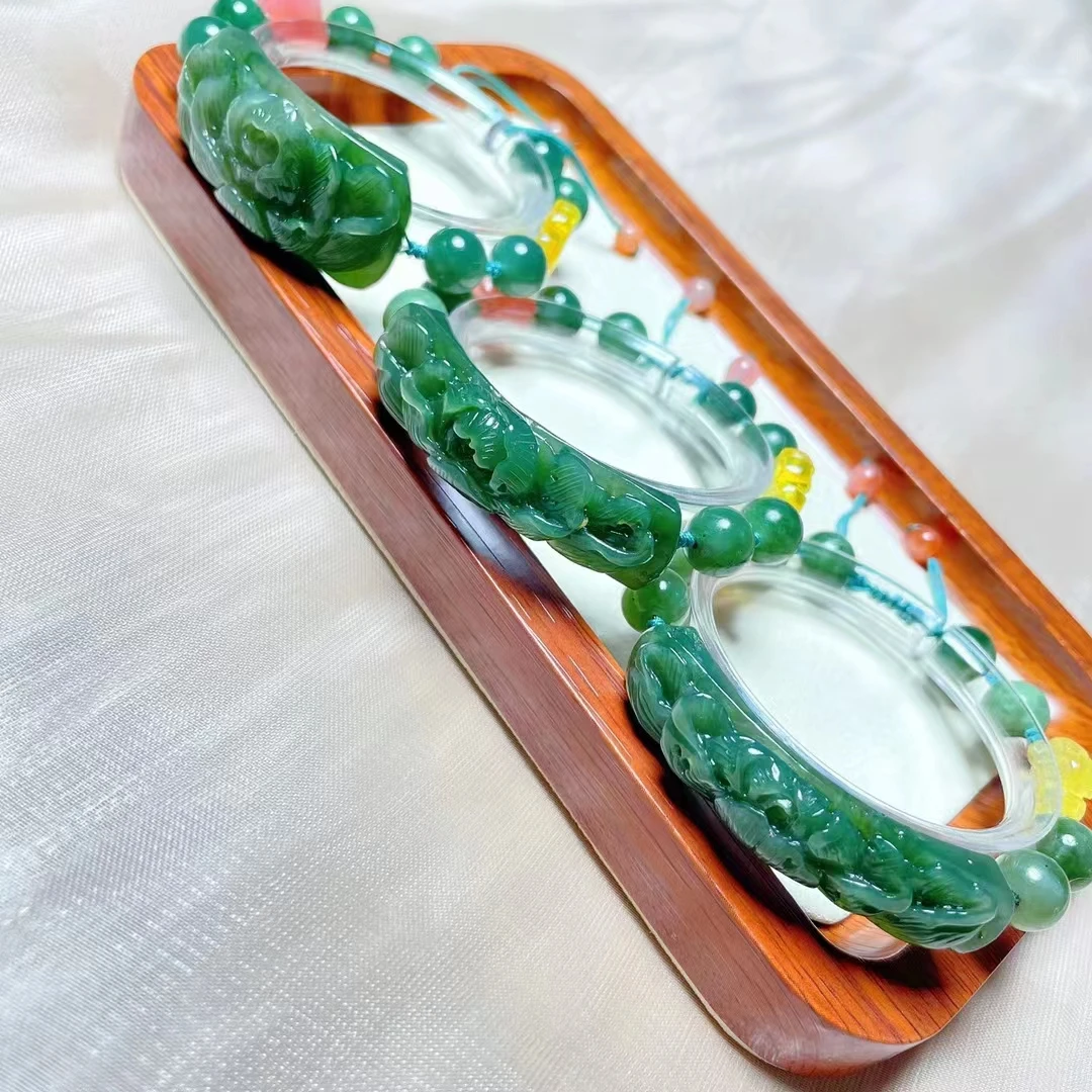 Najnowszy rzeźbiony kwiat jaspis bransoletka naturalna wykwintna bransoletka z żadu delikatna elegancka szlachetna bransoletka DIY Handring Fine Jewelry