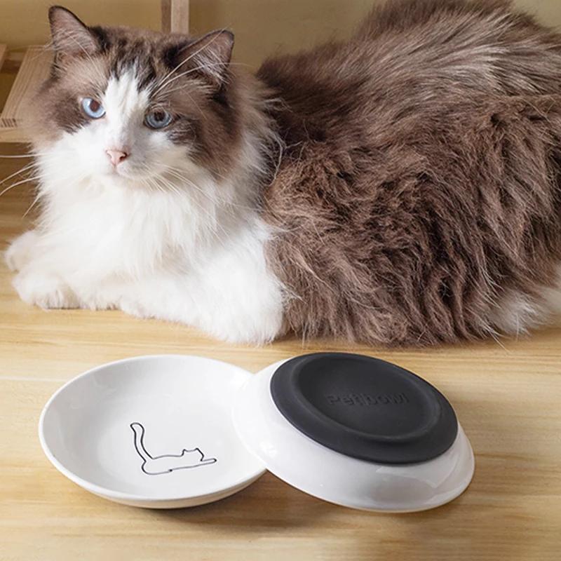 Keramik-Katzenfutter und Snackschale; Rutschfeste Silikonunterlage; Niedliches Kätzchen-Haustierzubehör; Praktischer Futternapf