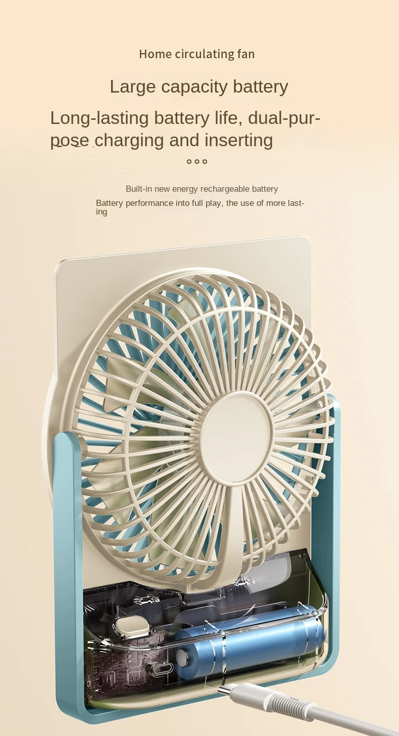 Ultra Thin Mini Fan USB Rechargeable Card Fan LCD Digital Display 6-speed Adjustment Hanging Stand Dual Use Desktop Fan