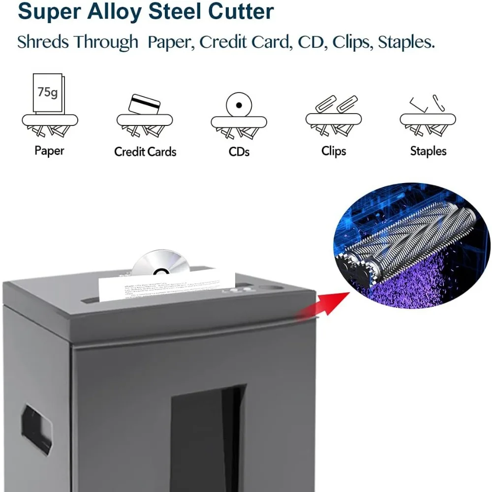 Wolverine-Heavy Duty Papel e CD Card Shredder, Ultra Silencioso, Cruz Cut, High Security Level P-4, 18 Folha, 60 Mins Tempo de Execução