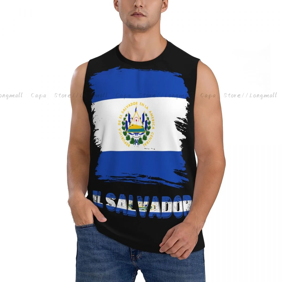 

Men's Pullover Shirt Sports Fitness Swimming Running Vest Quick Dry Vintage El Salvador Flag Sleeveless Vest