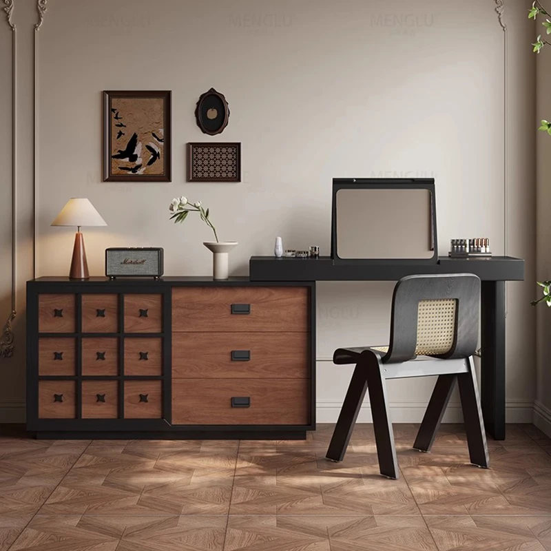 

European Wood Vanity Table Vintage Makeup Bedroom Storage Dressing Table Mirror Accessories Comoda Pra Quarto Home Furniture