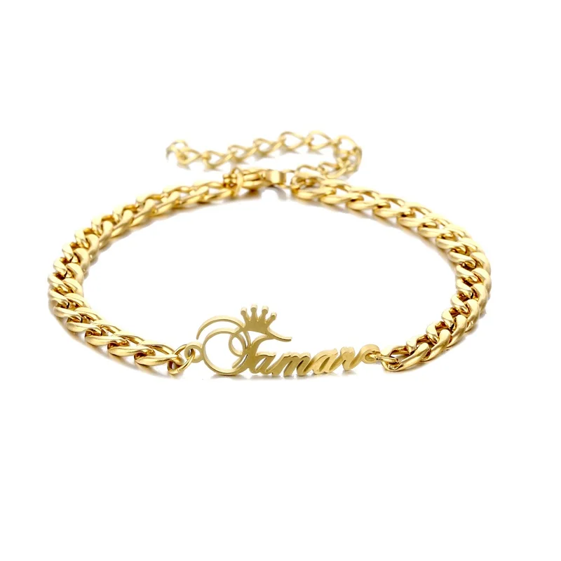 

Custom Name Bracelet Gold Color Stainless Steel Nameplate Bracelets Personalized Bangles For Women Men Gift