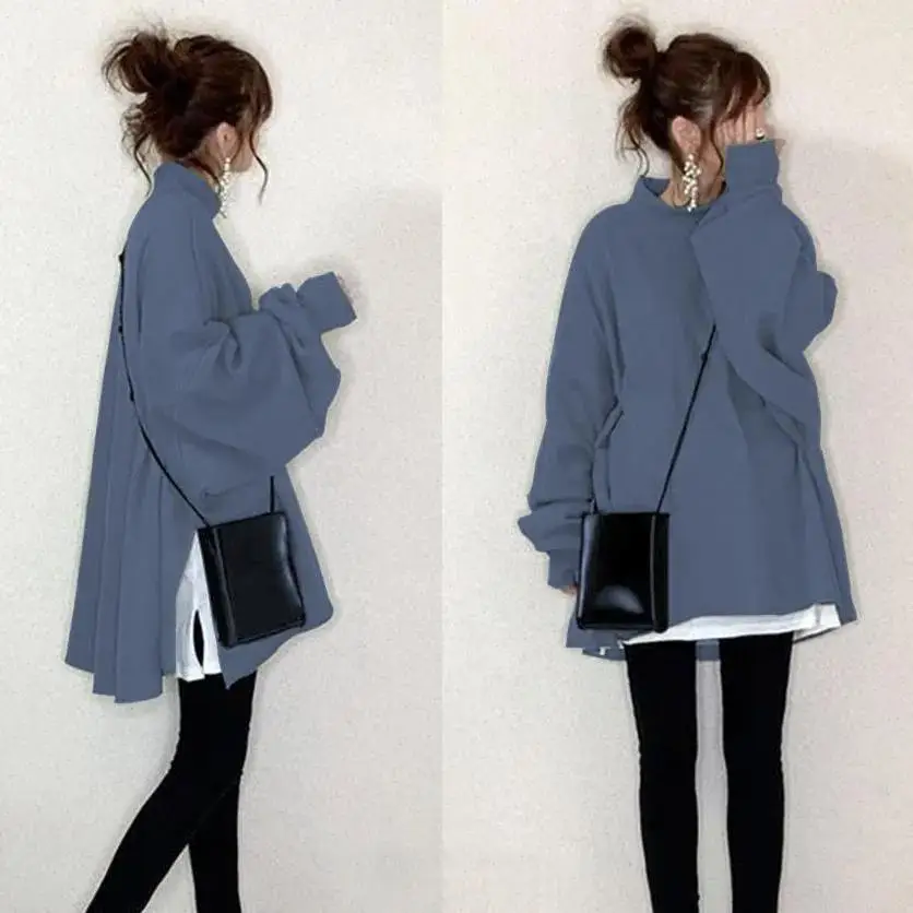 Pullover Tops Women Two Piece Top Stand Collar Side Slit Full Sleeve Y2k Streetwear Plain Elegant Splice Casual Work 2026