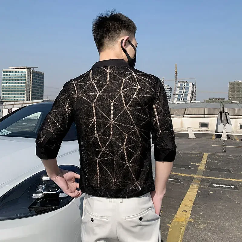 

Man Shirt Half Sleeve Shirts for Men Black with Collar Sale Slim Fit Designer Aesthetic Fashion 2025 Sleeves Vintage Summer Tops