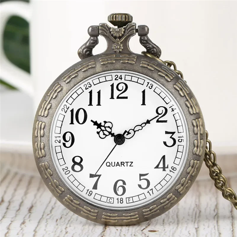 Retro Pocket Watch Arabic Number Quartz Movement Clock for Men Women Open Face Watches Alloy Necklace Chain Collectable Reloj