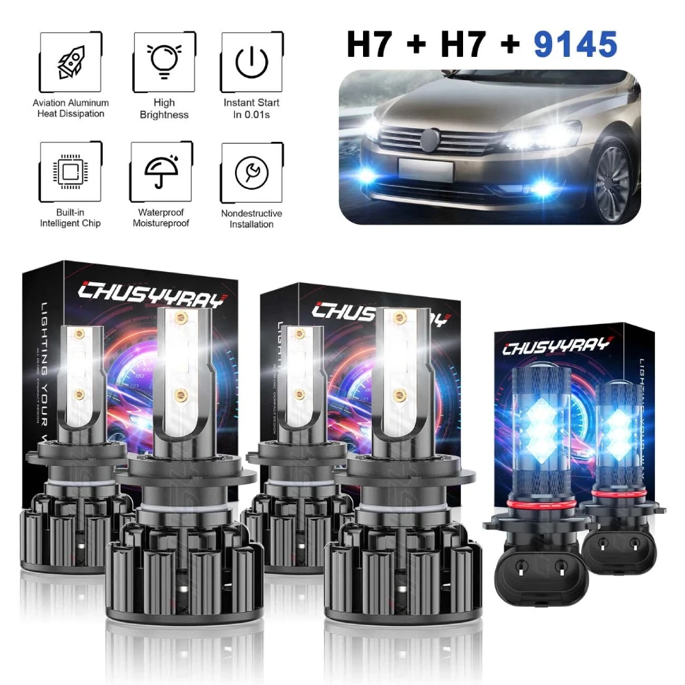 

For Jaguar XJR 1998-2003 6x Canbus LED H7 H7 9145 Headlight+Blue Fog Light Bulbs 6000K White Super Bright 100000LM Plug & Play