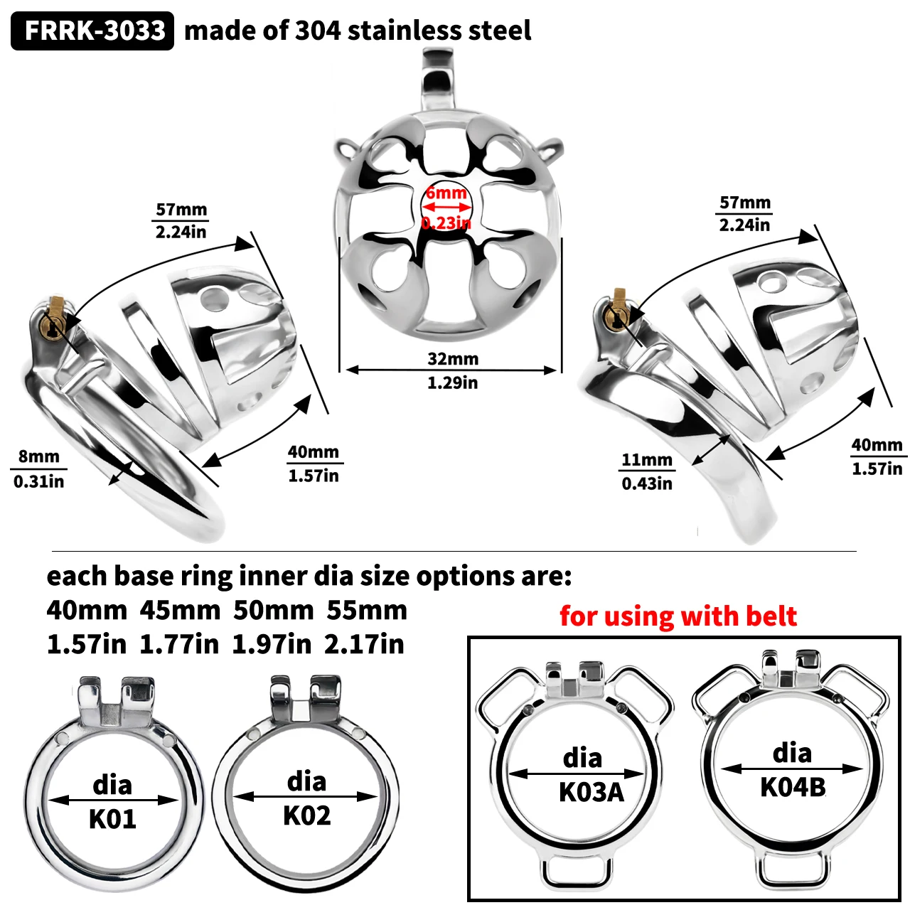 FRRK Ventilate Cock Lock Stainless Steel Chastity Cage Male Smooth Penis Ring Chastity Device Loyal of Men Sex Toys For Gay