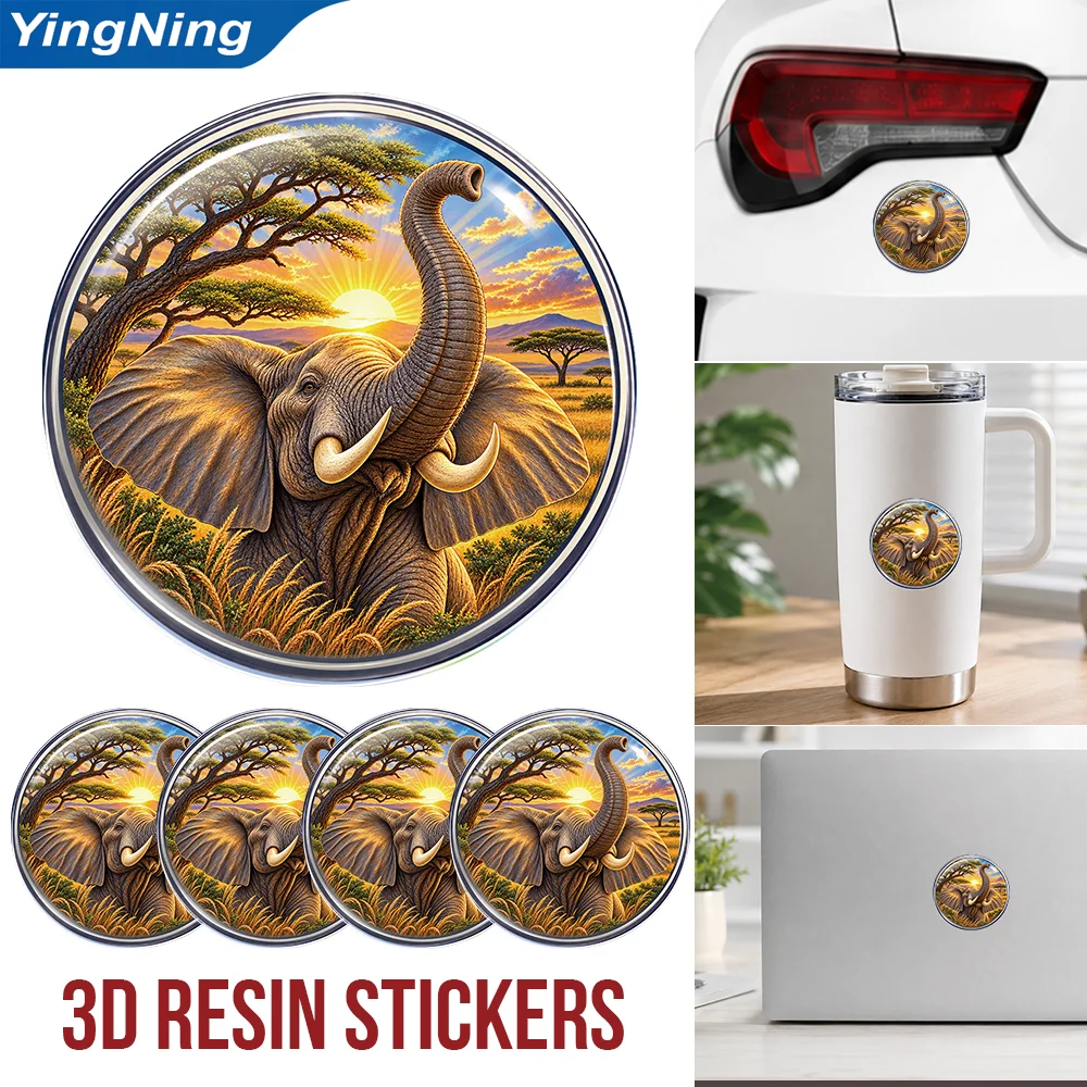 Lucky Elephant Trunk Up 3D Resin Domed Sticker Waterproof Self Adhesive Decal for Car Window Laptop Water Bottle Good Luck Gift
