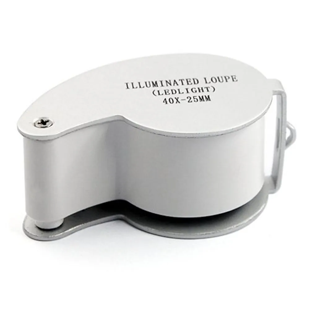 

Portable Folding 40X 25mm Metal White LED Illuminated Loupe Jewelry Magnifier Magnifying Glass (Silver)