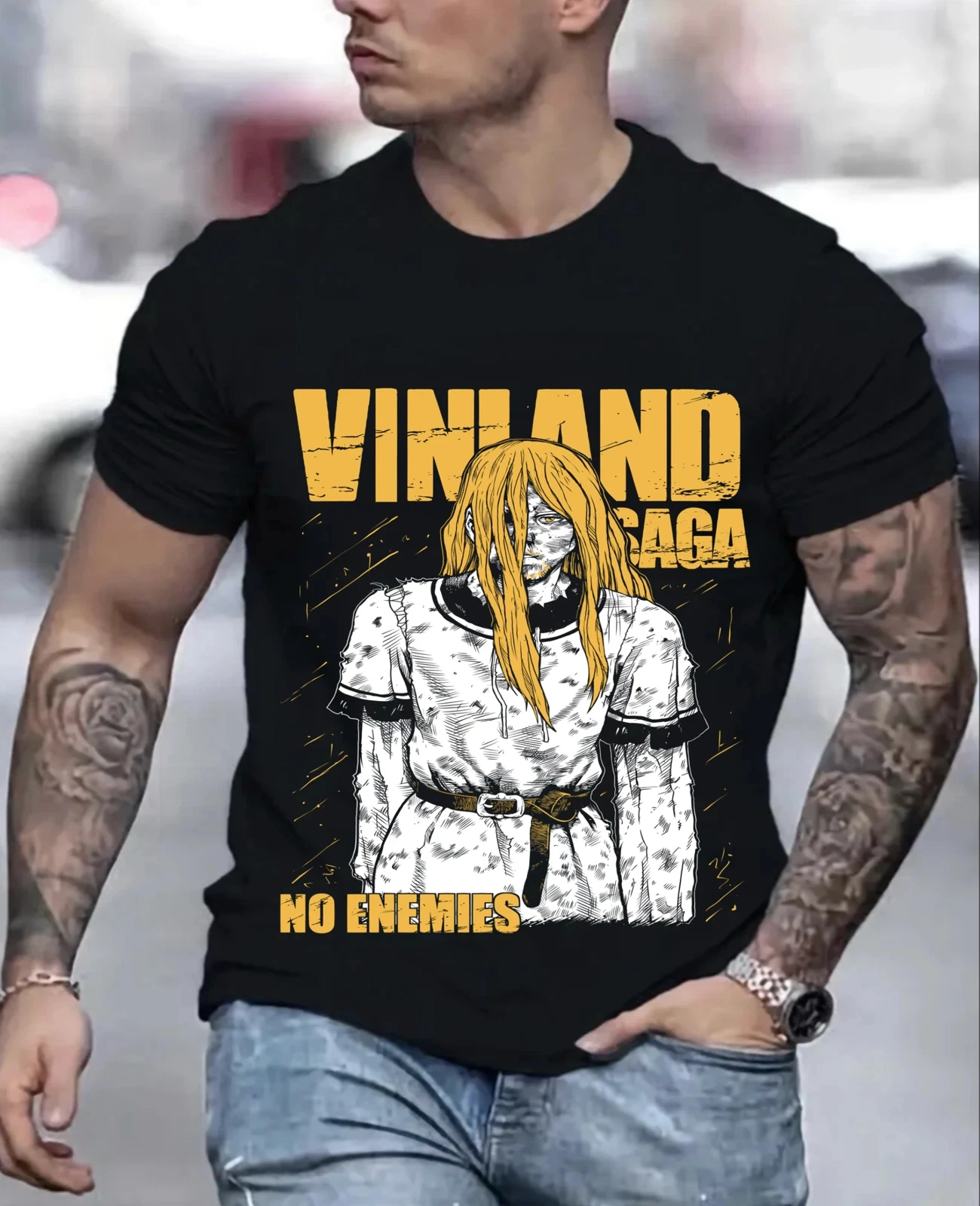 Summer Vinland Saga Shirt, Thorfin Shirt, Vinland, Askeladd, Manga Black Shirt Men's Round Neck Short Sleeved Shirt