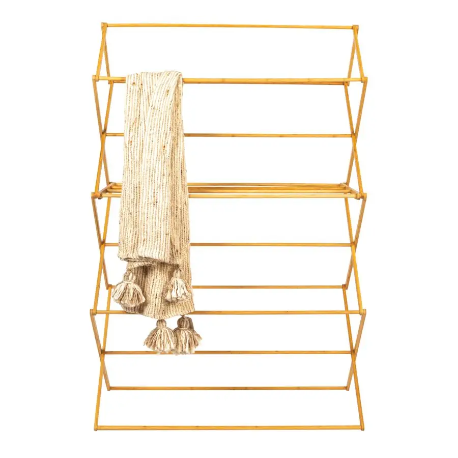 Rak Pengering Pakaian Lipat Bambu Ukuran Besar, Rak Cucian Mewah dengan 11 Tiang, Ramah Lingkungan, Rangka Stabil, Rak