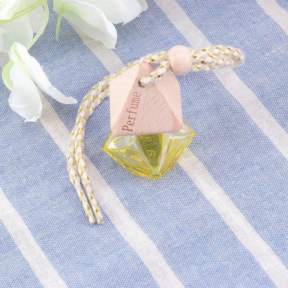 

3 pcs Diamond Shape Perfume Holder Glass Wood Car Hanging Decor Airtight Refillable Pendant For Home Freshener