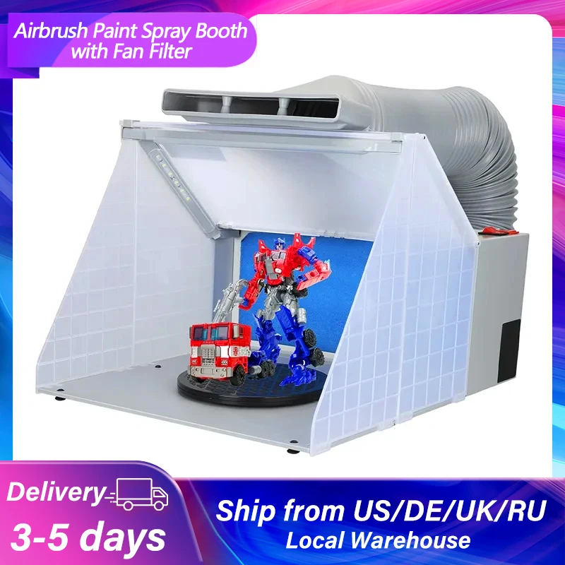 Airbrush Paint Spray Booth Exhaust Fan with Filter Portable Paint Booth Kit for Airbrushing Painting Art Model Craft Hobby DIY