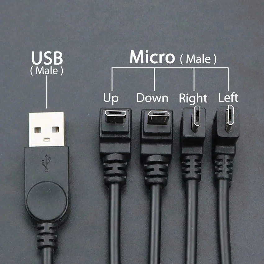 

1PCS USB 2.0 Male to Micro Male Data transfer Charge Connector UP Down Left Right Angled 90 Degree Cable Adapter