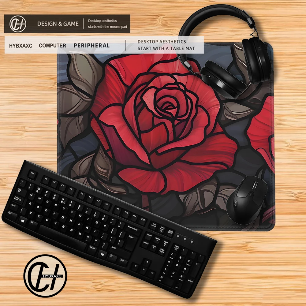 Red Rose Design Mouse Pad 45x40 Non-slip Base Mouse Pad Easy to Clean Mouse Pad Colorful Floral Themed Mouse Pad Floral Desk mat