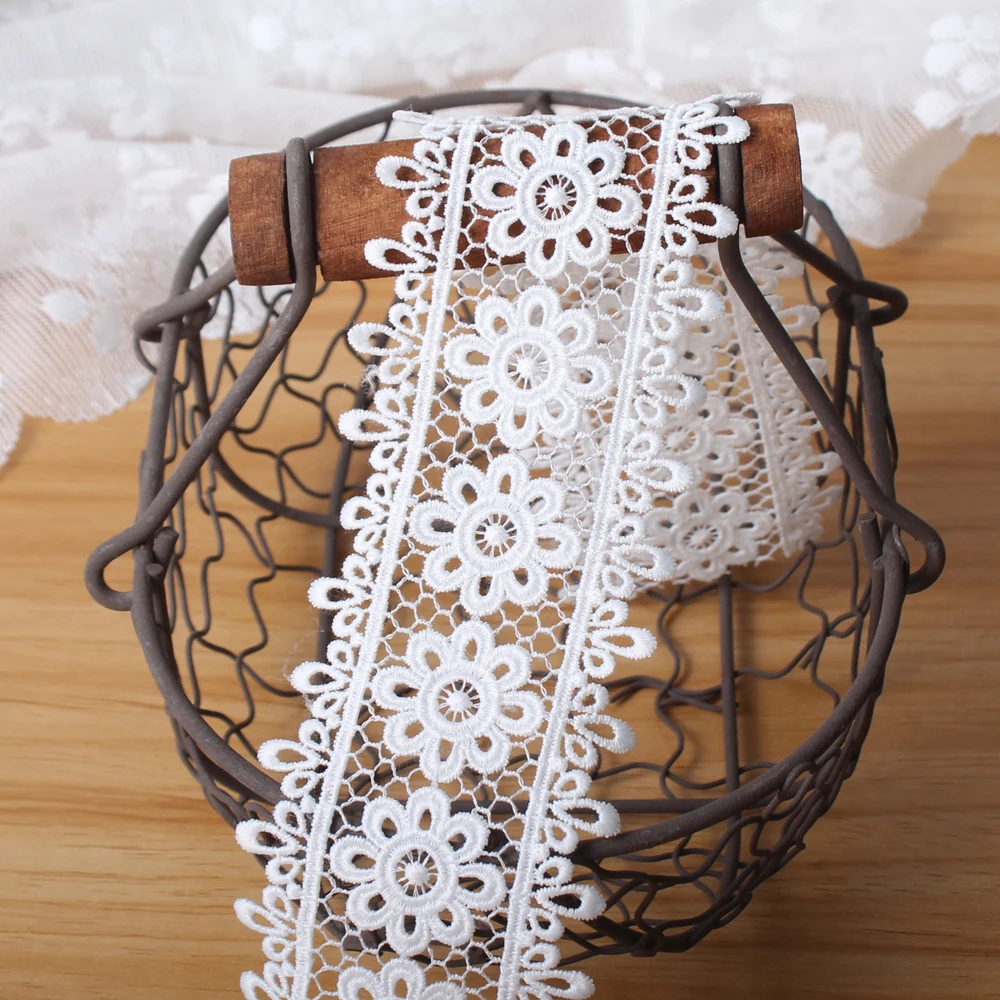 

White Water Soluble Polyester Lace Trim Fabric Ribbon DIY Clothing Art Dress Skirt Tablecloth Decoration Sewing Accessories