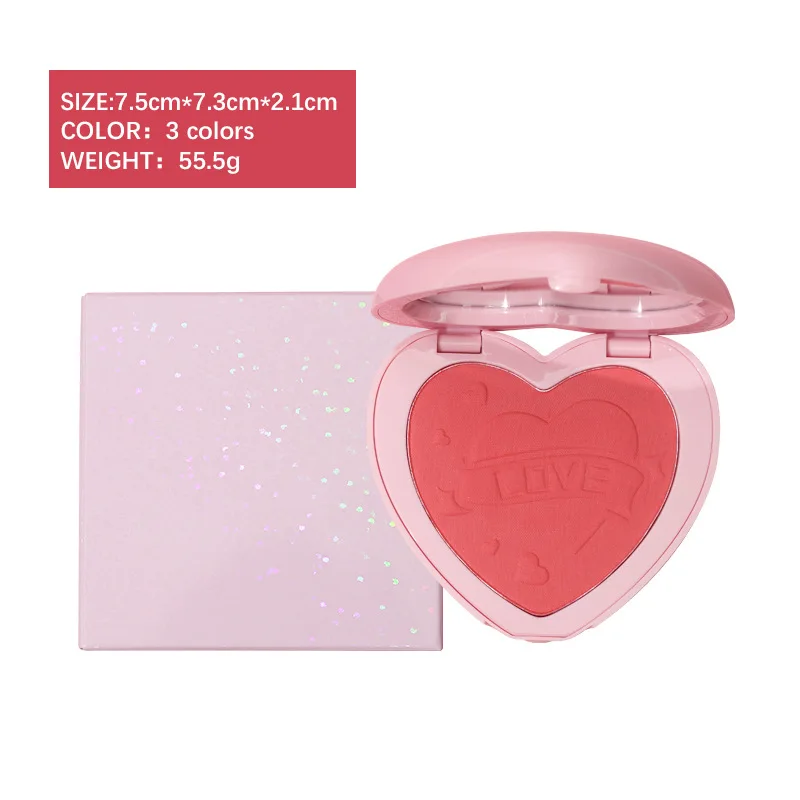 Custom Logo Blush Palette Private Label Powder Cosmetics Portable Size Heart Shape Pigment Face Makeup with Mirror Packaging