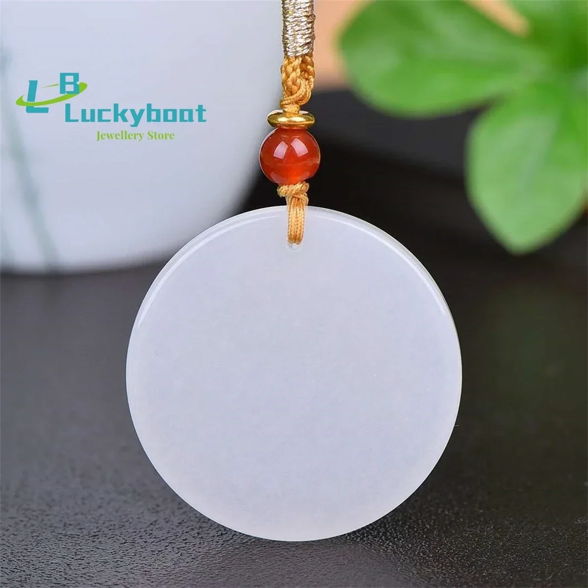 Natural Gold Thread Jade Round Ping An Brand Pendant Simple and Personalized Exquisite Fashion Versatile for Men and Women