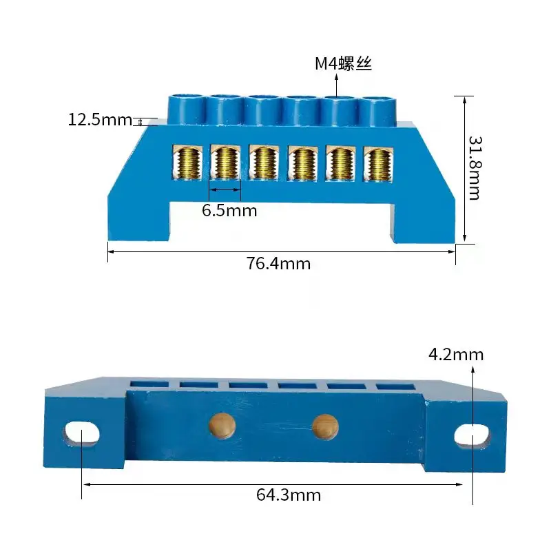 Blue White Green Bridge Design Zero Line 4-12 Pole Screw Brass Copper Grounding Strip Terminal Block Connector Earth And Neutral