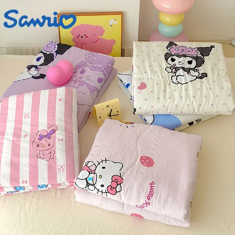 Hello Kitty Cartoon Children Summer Double-layer Gauze Summer Quilt Sanrio  Air Conditioner Kuromi Machine Thin Quilt Washable