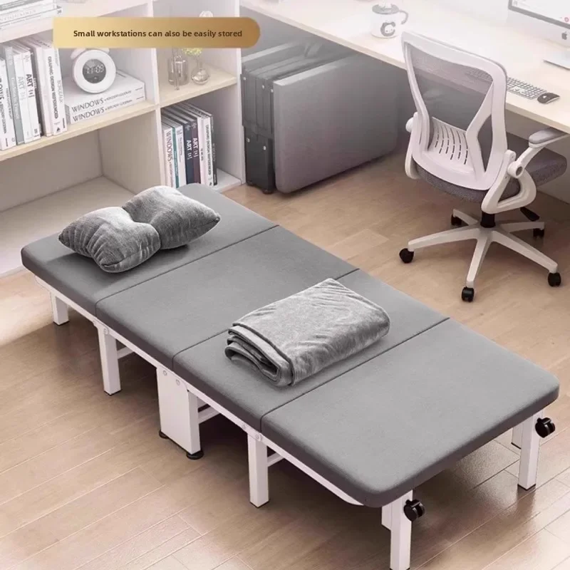 Four Fold Single Folding Bed Portable Lounger Bed Easy Set Up for Home Office Napping Hospital Care