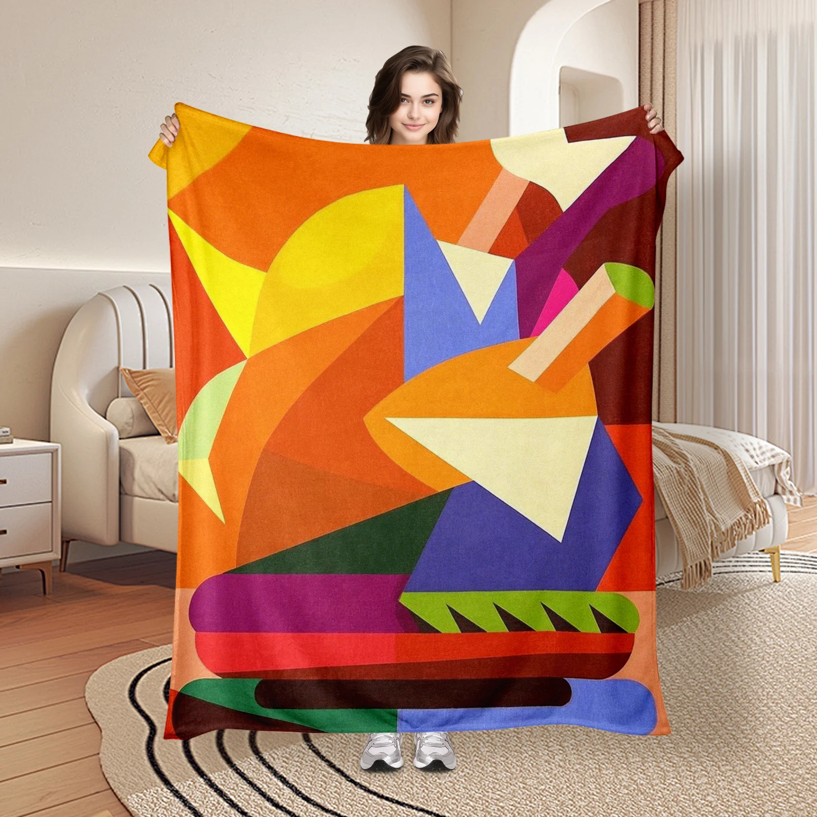 Abstract Roast Turkey With Geometric Shapes In Colorful Design Cozy Blanket Unique Gift Idea Warm Throw Home Decor