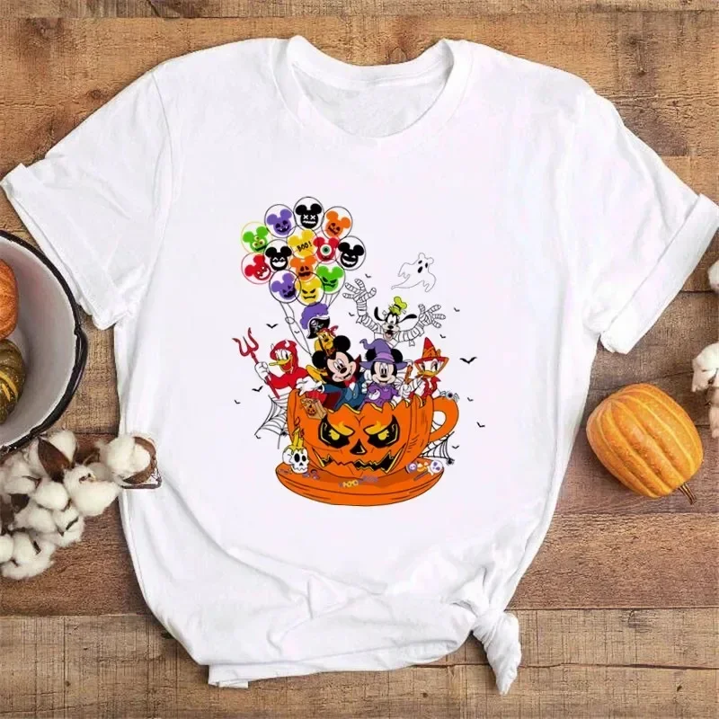 

Mickey Mouse Woman T-shirts Happy Halloween Tshirts Print Festival Vibe Vacation Clothes Kawaii Minnie Tops Autumn T Shirt Women