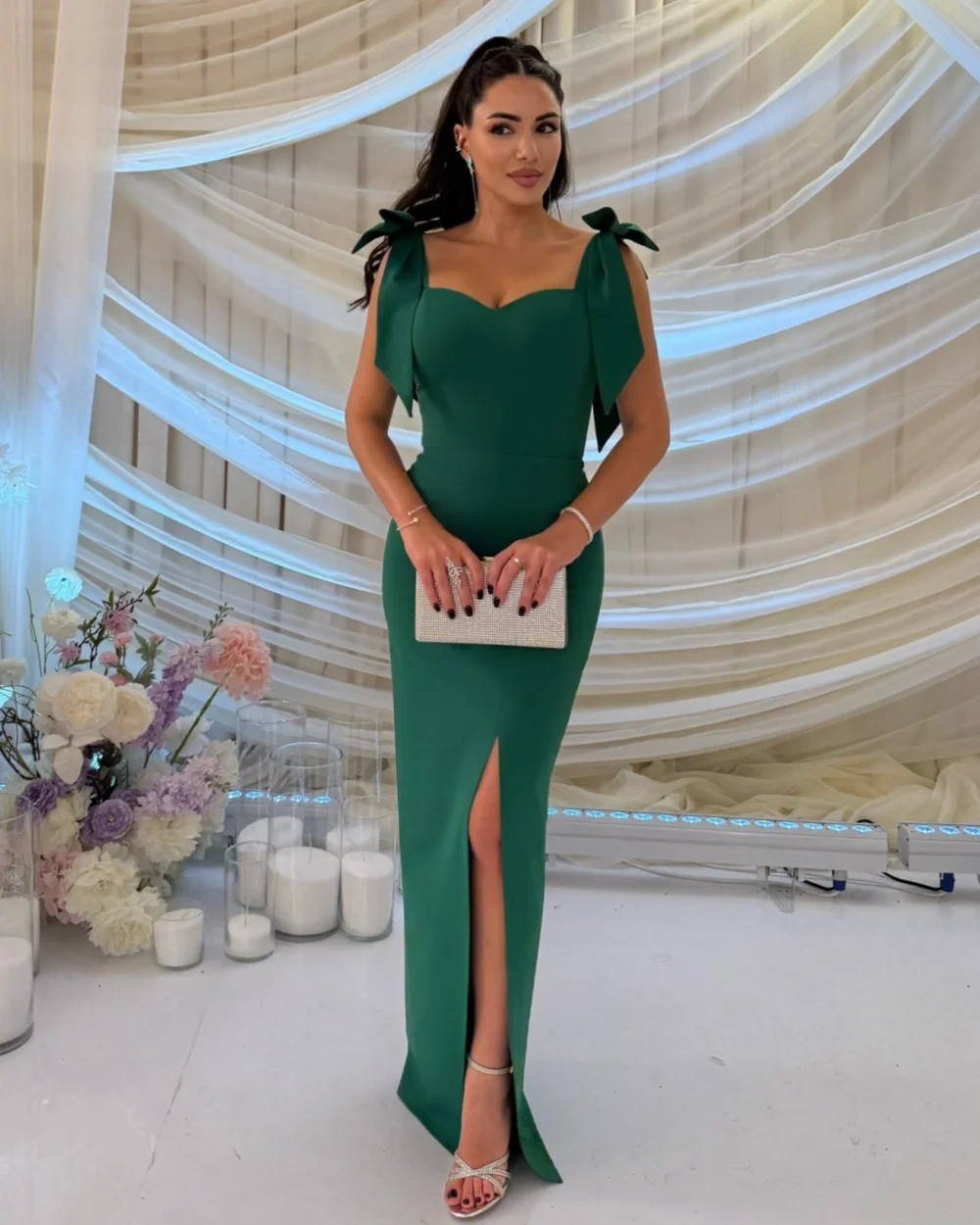 

Customized High Quality Classic Jersey Bow Pleat Mermaid Off-the-shoulder Long Dresses Bespoke Occasion Dresses Sizes Available