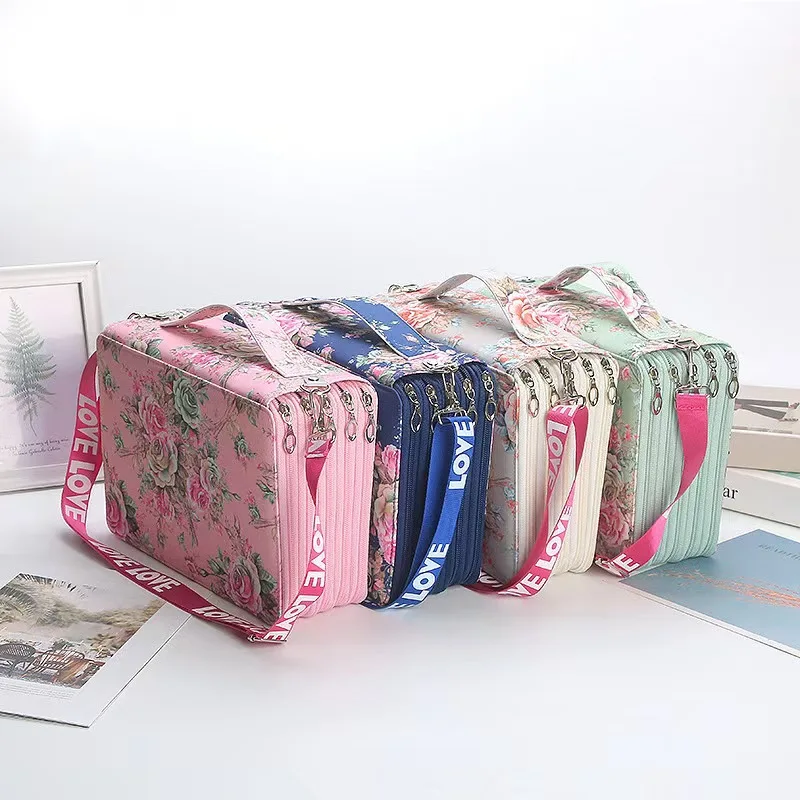 Colorful Flowers 200/252 Holes Pencil Bag Curtain Creative Sketch Multifunctional Large Capacity Drawing Student Pencil Case Set