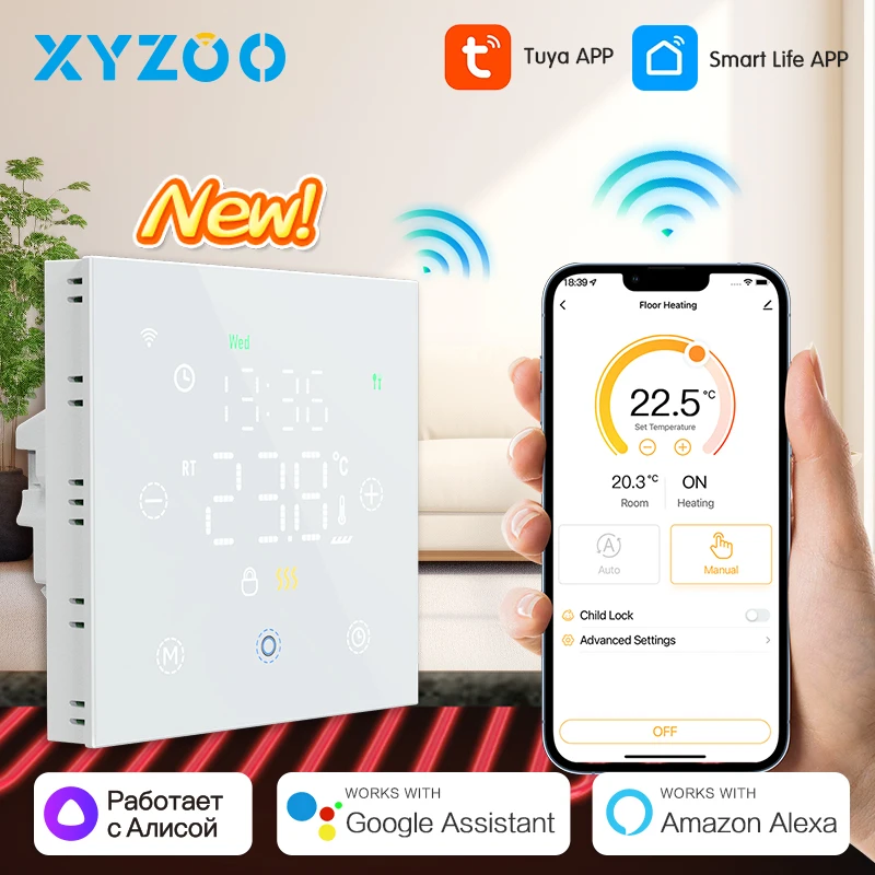 Tuya WiFi Smart Thermostat, Electric Floor Heating Water/Gas Boiler Temperature Remote Controller Voice Google Home, Alexa