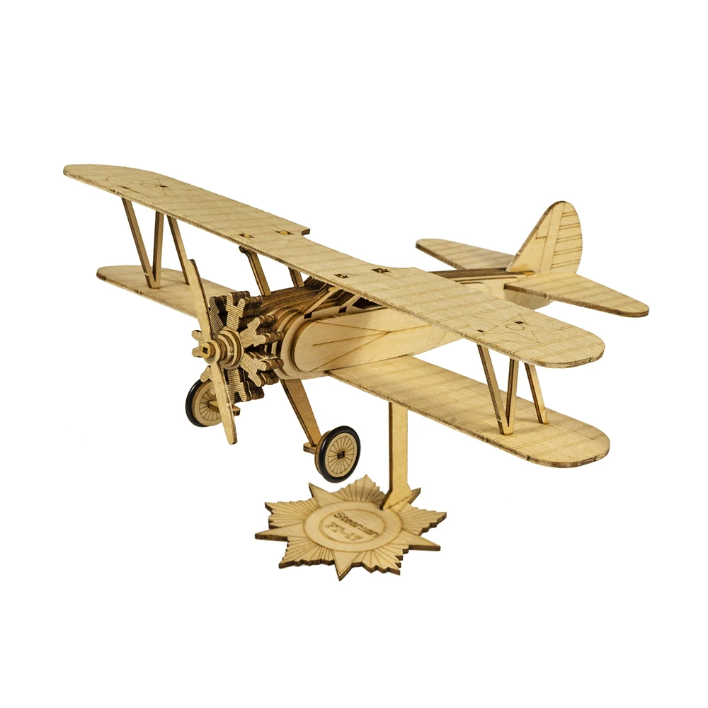 Real Hawk Mini PT-17  Scale 1:52 Aircraft Wood Solid DIY Assembly Static Model Set Wood Toys Ornaments Children's Gifts