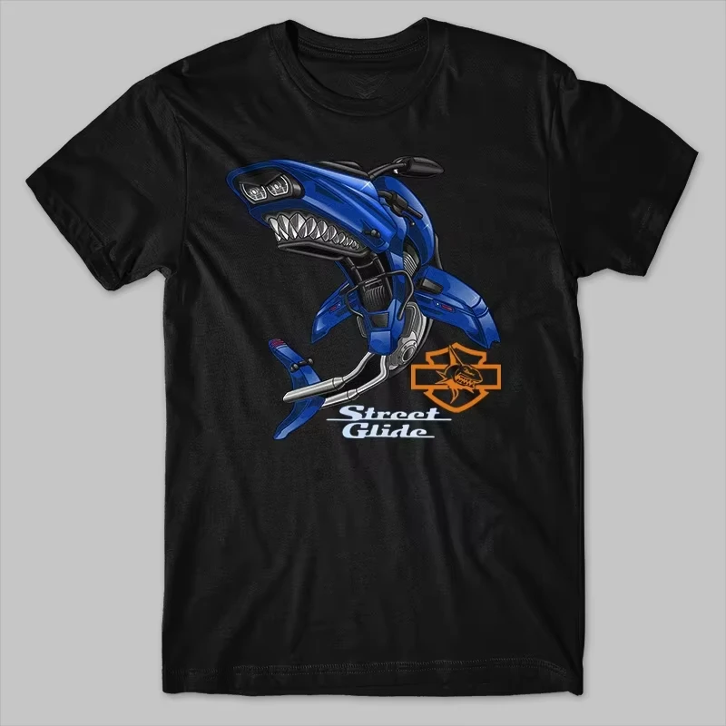 

2025 Classic American Motorcycle HD Road Glide Shark Inspiration T-Shirt Cotton O-Neck Short Sleeve Summer Casual Mens T-shirt