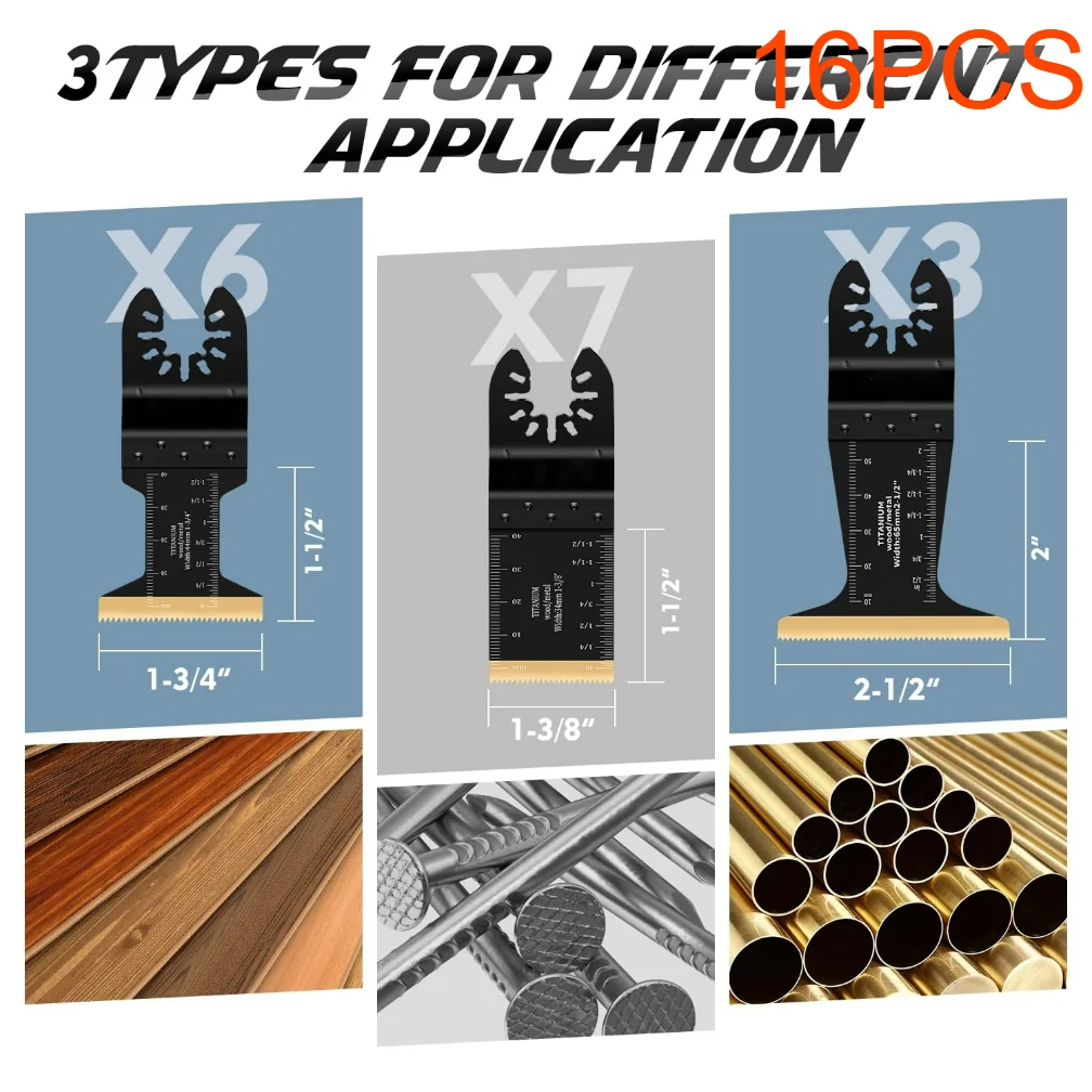 XMSJ 16 stuks oscillerende zaagbladen voor het zagen van hout en metaal Multitool Bi-metaal Quick Release Universal Fit oscillerende gereedschapsbladen