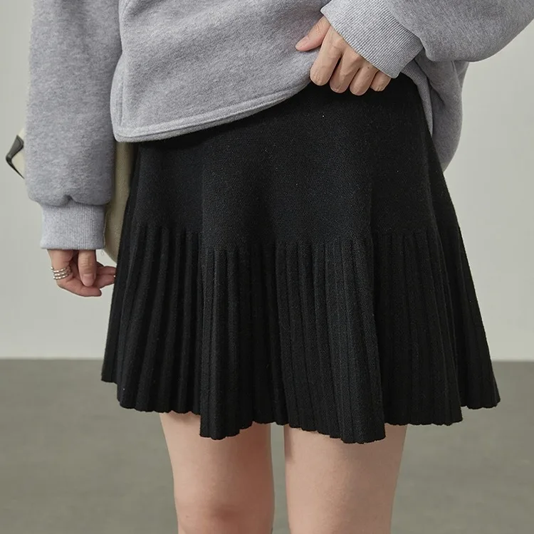 

Вязаная юбка с высокой талией, женская осенняя модная утягивающая юбка трапециевидной формы, корейская версия, студенческий тренд