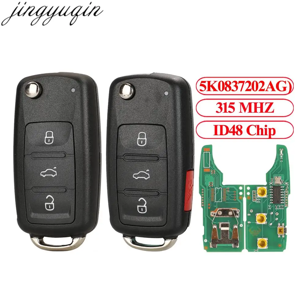 

Jingyuqin Remote Key Alarm 315MHz ID48 For Volkswagen Vw Golf 4 5 6 Beetle Passat CC Jetta Polo Tiguan Touran 5K0837202AE/AG/A/R