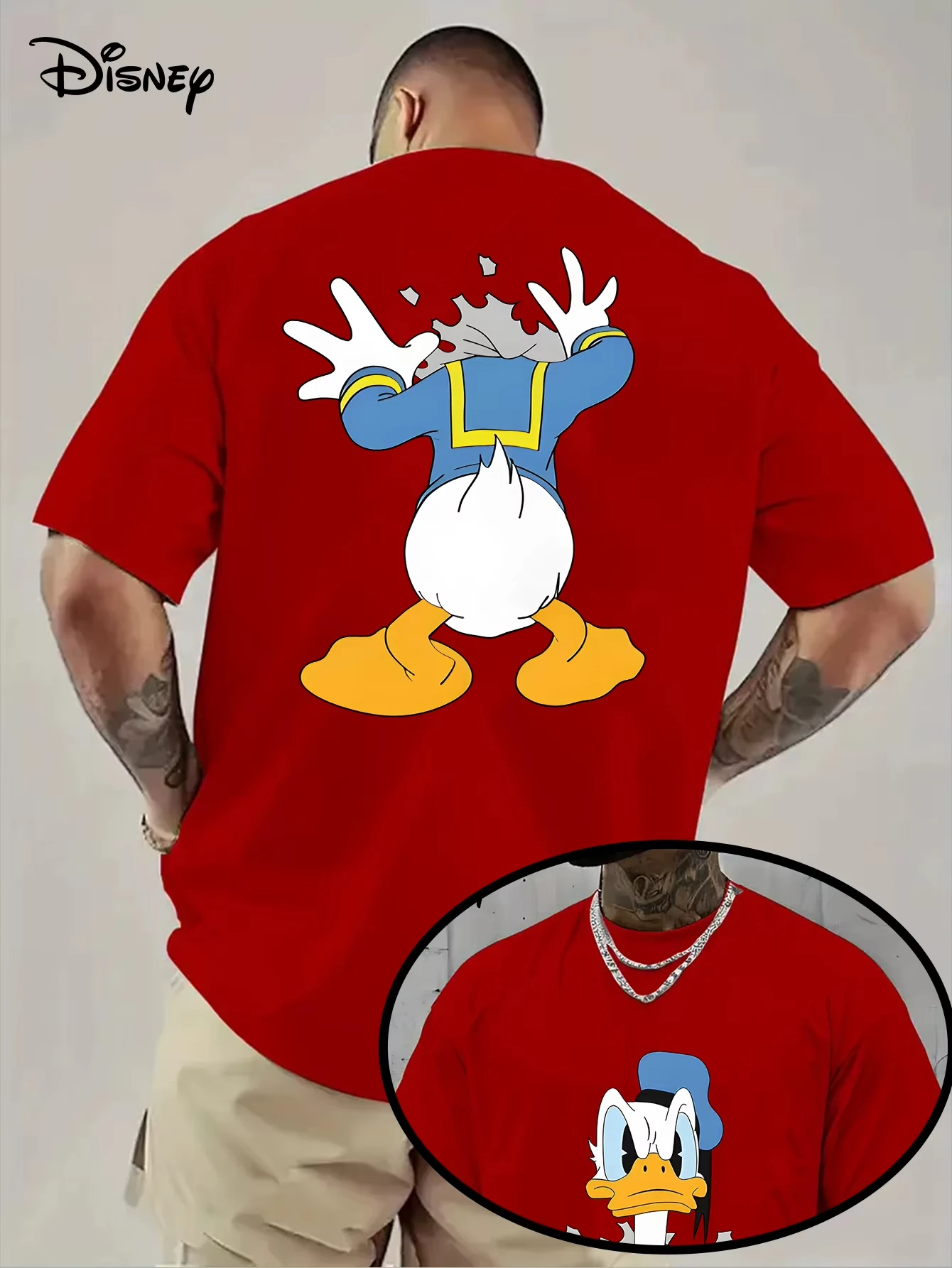 

Disney 2026 New Hot Summer Men's Donald Duck Pattern T-Shirt Daily Leisure and Theme Activities Wear Unisex Cotton Oversized